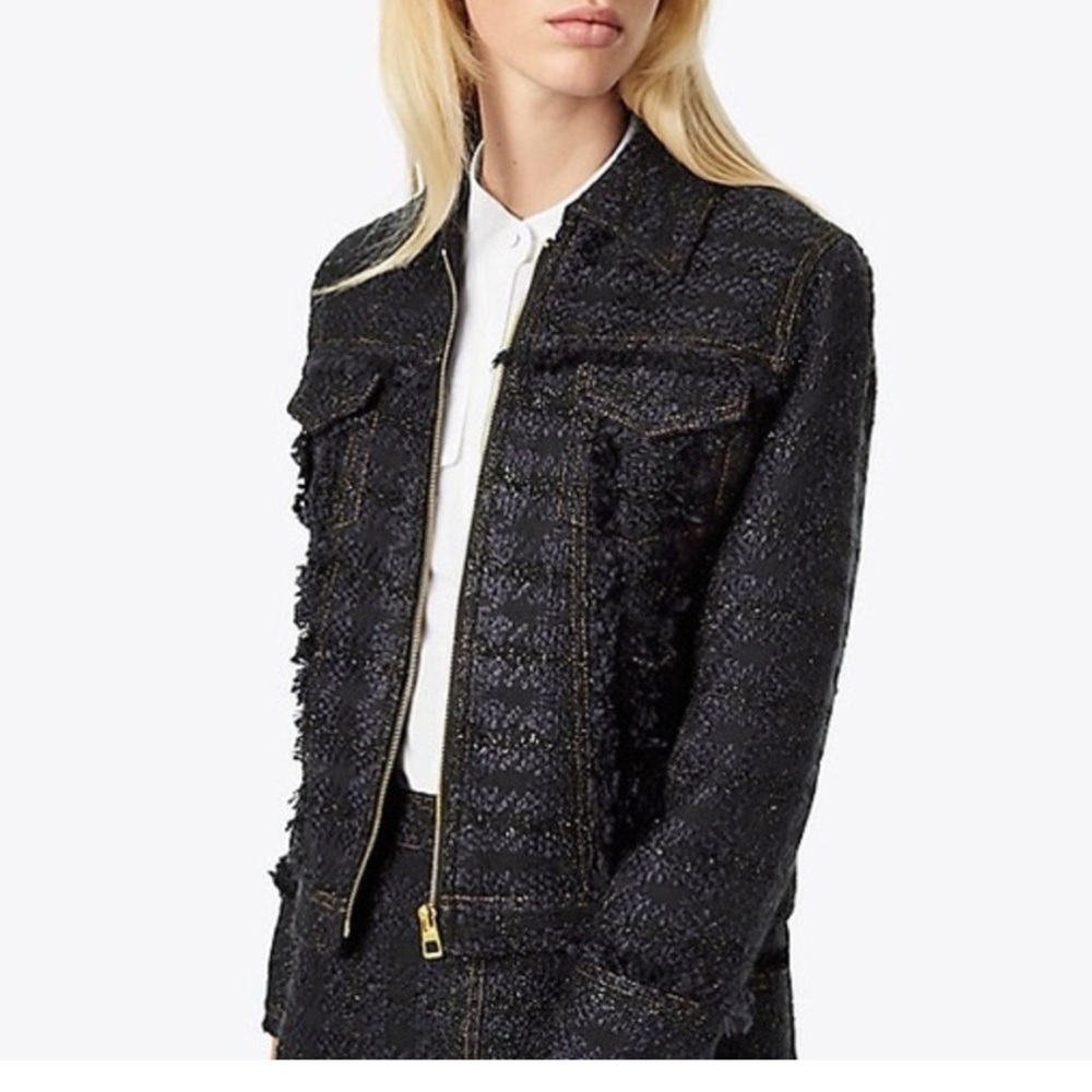 Tory Burch Navy Tweed Zip Up Jacket